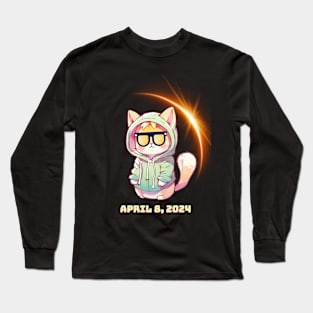 Chibi Cat SOlar Eclipse 2024 Long Sleeve T-Shirt